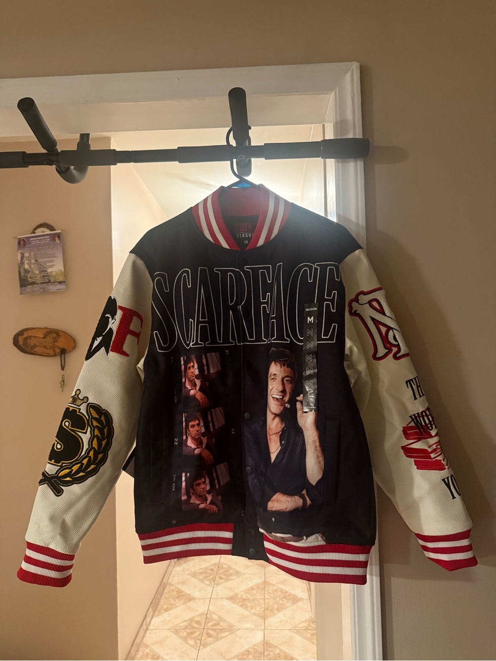 New Mens Medium Scarface Reason Varsity Jacket Deadstock Rare Black White Red